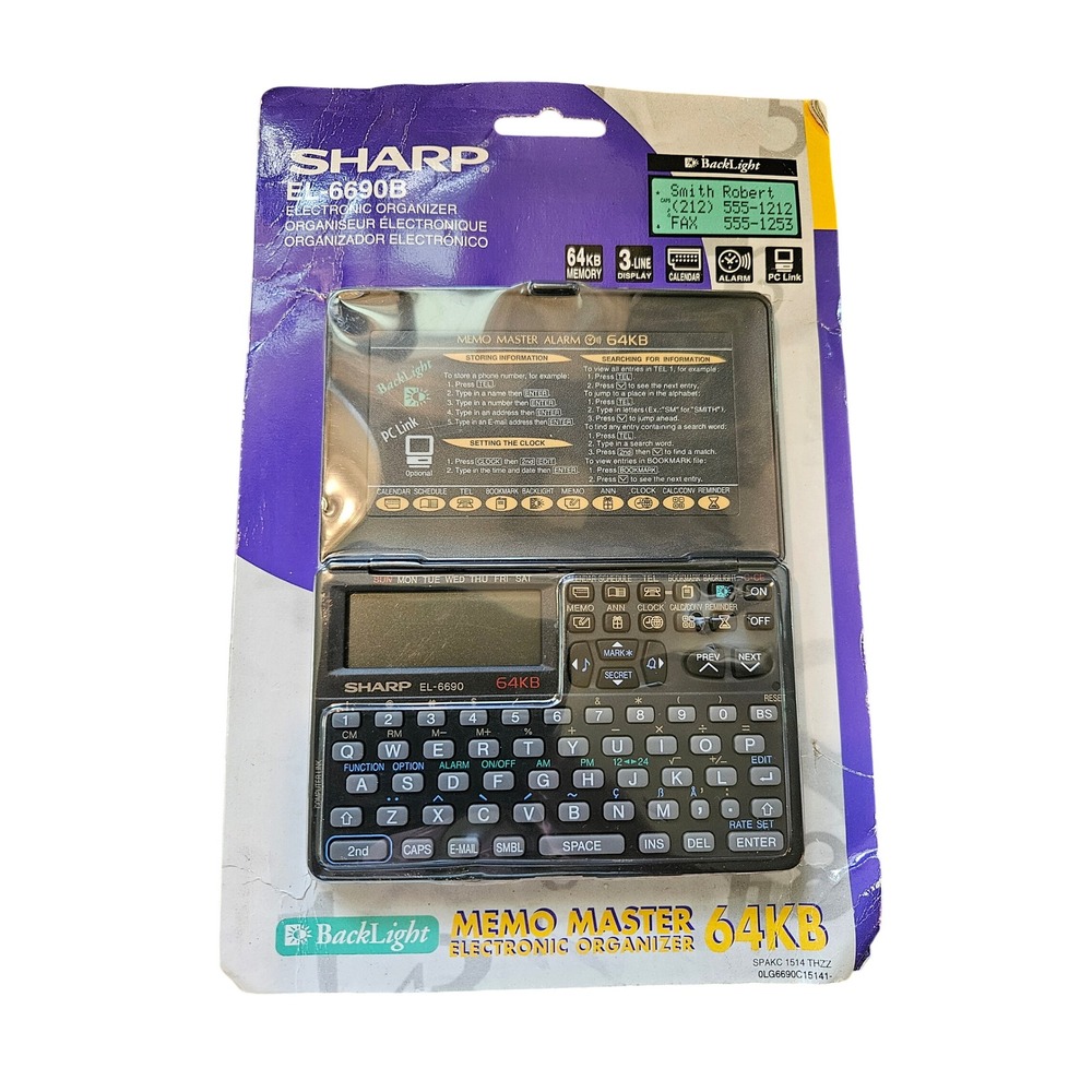 Sharp EL-6690B Memo Master Electronic Organizer 64KB Backlight Vintage New